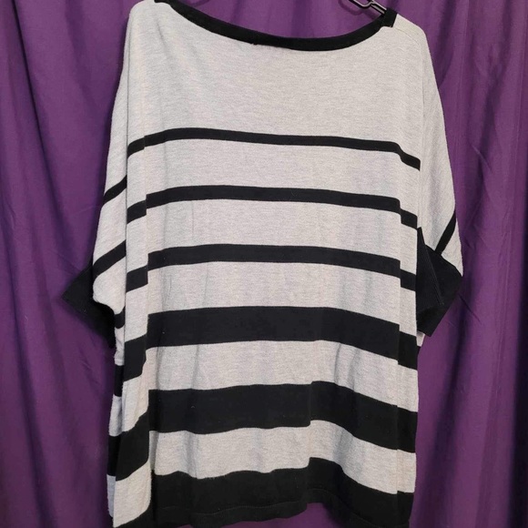AB Studio Plus Size Black & White Striped Short Sleeve Oversized Sweater - Picture 2 of 7